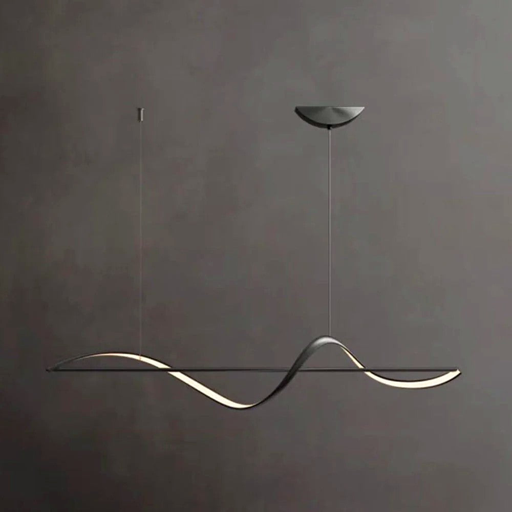 Suspension LED Ondulée Design Sculptural, Métal Silicone Fluide, Salon