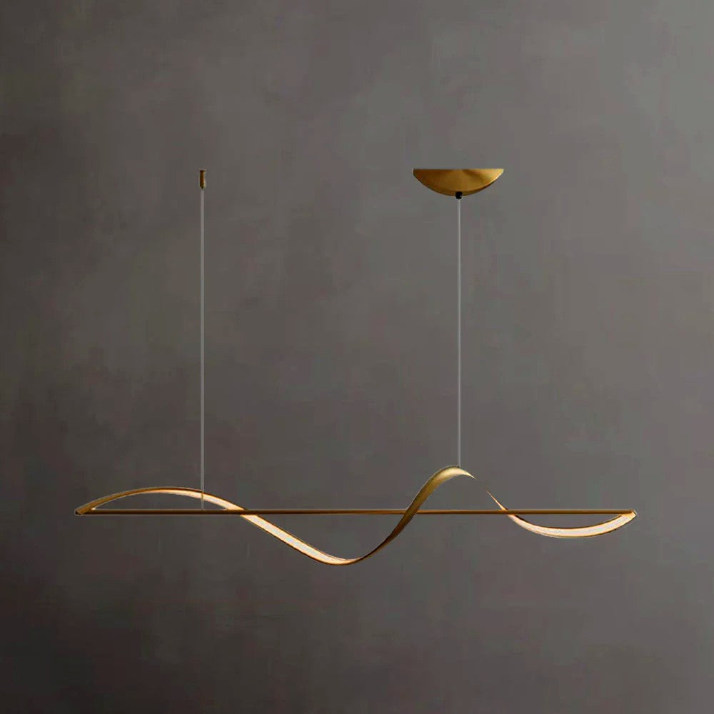 Suspension LED Ondulée Design Sculptural, Métal Silicone Fluide, Salon