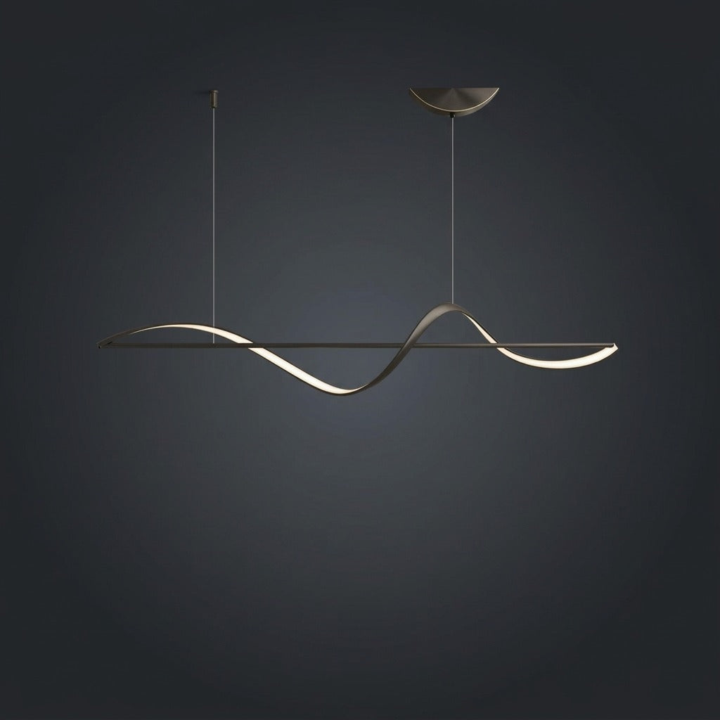 Suspension LED Ondulée Design Sculptural, Métal Silicone Fluide, Salon