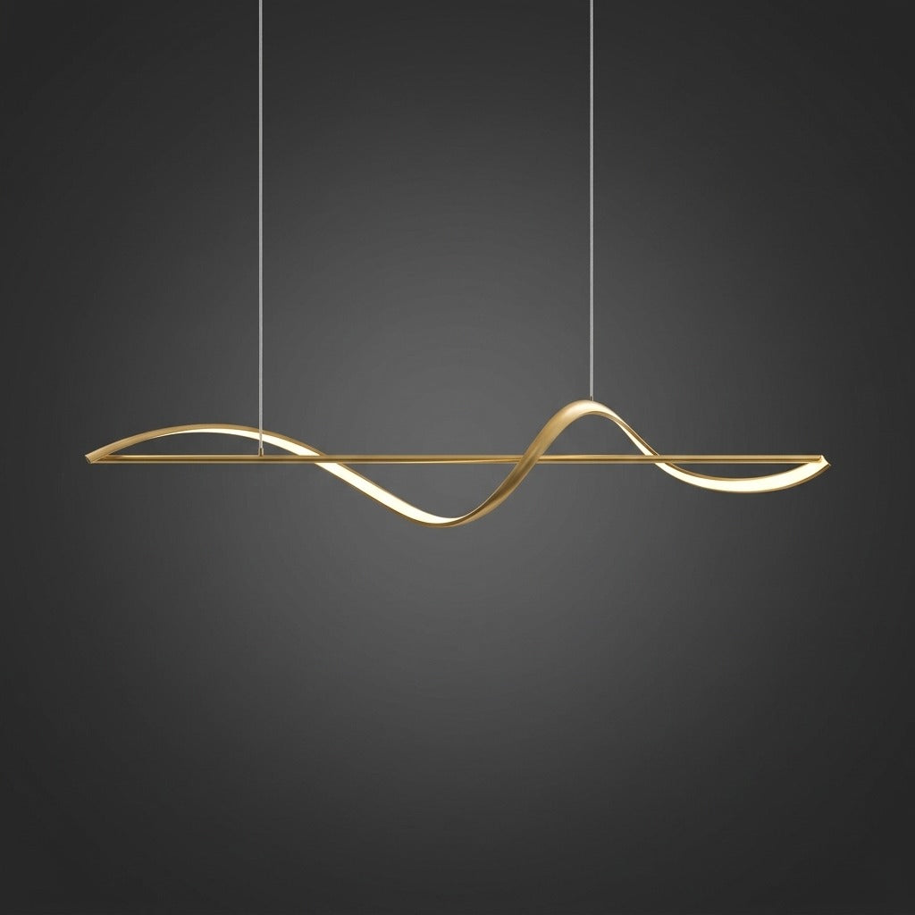 Suspension LED Ondulée Design Sculptural, Métal Silicone Fluide, Salon