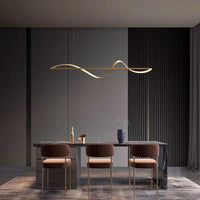 Suspension LED Ondulée Design Sculptural, Métal Silicone Fluide, Salon