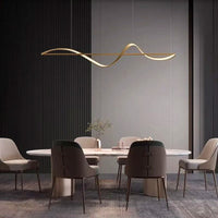 Suspension LED Ondulée Design Sculptural, Métal Silicone Fluide, Salon