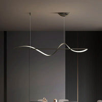 Suspension LED Ondulée Design Sculptural, Métal Silicone Fluide, Salon