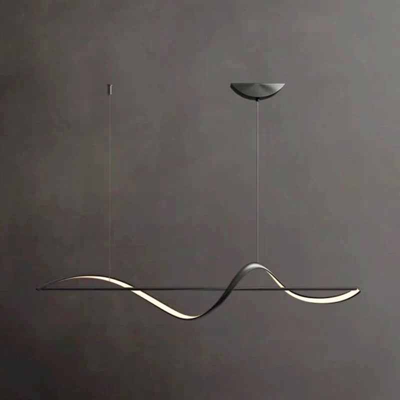 Suspension LED Ondulée Design Sculptural, Métal Silicone Fluide, Salon Image