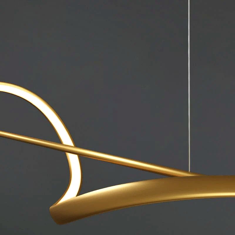Suspension LED Ondulée Design Sculptural, Métal Silicone Fluide, Salon