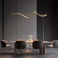 Suspension LED Ondulée Design Sculptural, Métal Silicone Fluide, Salon