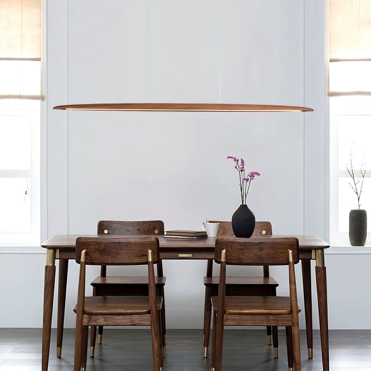 Suspension Linéaire Bois Minimaliste, Design Moderne Chaleureux, Salle