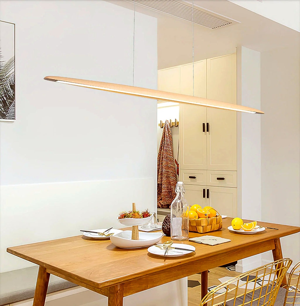 Suspension Linéaire Bois Minimaliste, Design Moderne Chaleureux, Salle