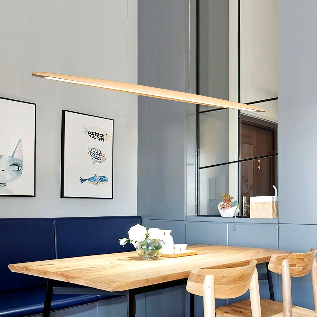 Suspension Linéaire Bois Minimaliste, Design Moderne Chaleureux, Salle
