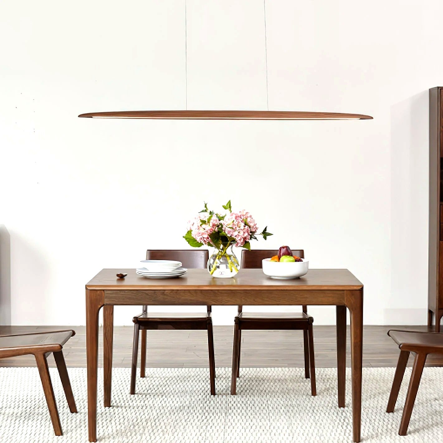 Suspension Linéaire Bois Minimaliste, Design Moderne Chaleureux, Salle