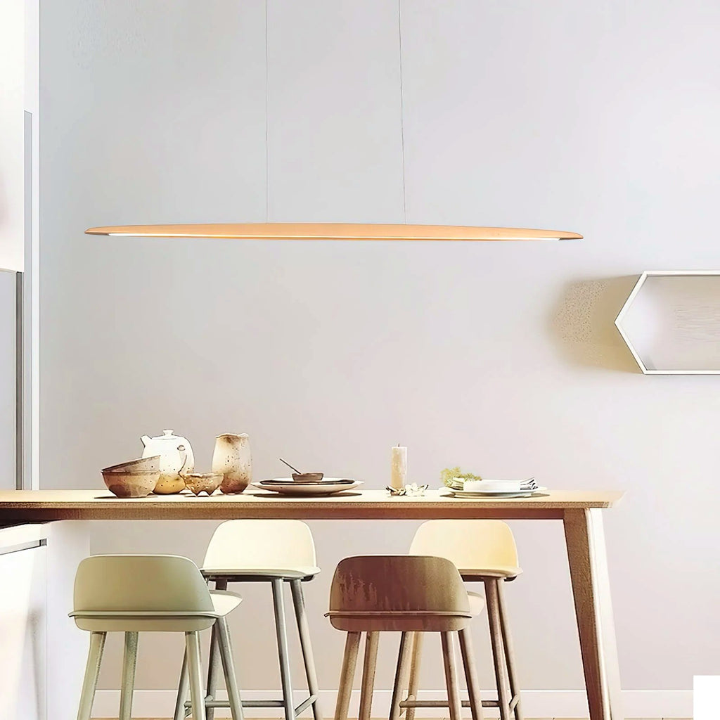 Suspension Linéaire Bois Minimaliste, Design Moderne Chaleureux, Salle