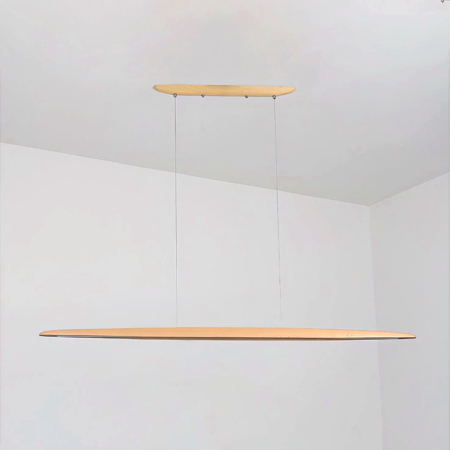Suspension Linéaire Bois Minimaliste, Design Moderne Chaleureux, Salle