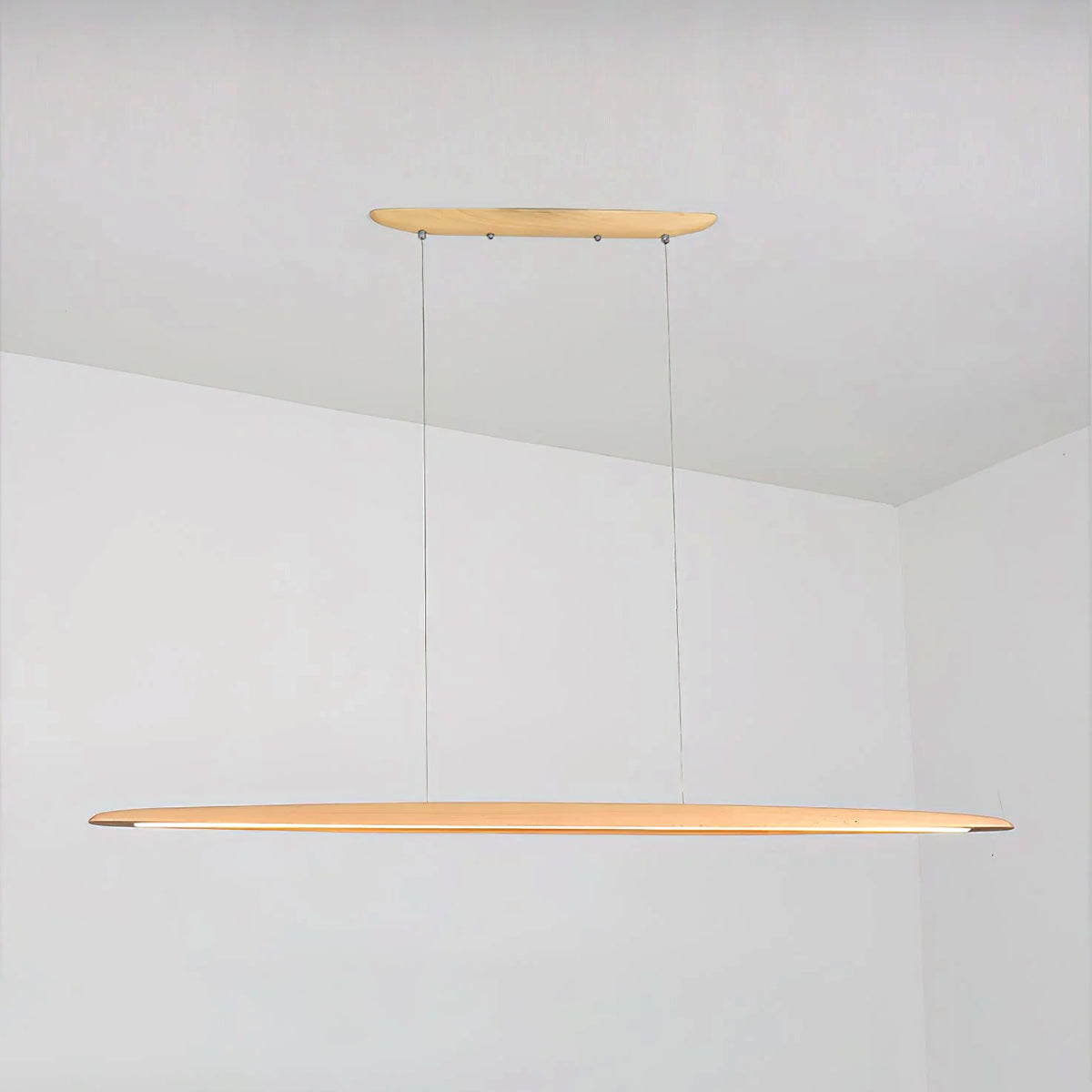 Suspension Linéaire Bois Minimaliste, Design Moderne Chaleureux, Salle