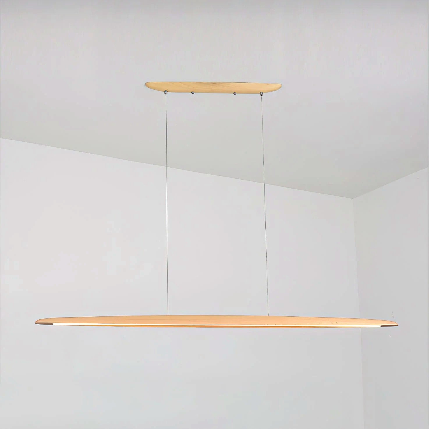 Suspension Linéaire Bois Minimaliste, Design Moderne Chaleureux, Salle