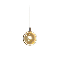 Suspension Ronde LED Métal Doré Cristal, Motifs Lumineux Décoratifs