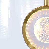 Suspension Ronde LED Métal Doré Cristal, Motifs Lumineux Décoratifs