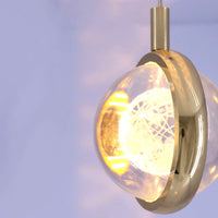 Suspension Ronde LED Métal Doré Cristal, Motifs Lumineux Décoratifs