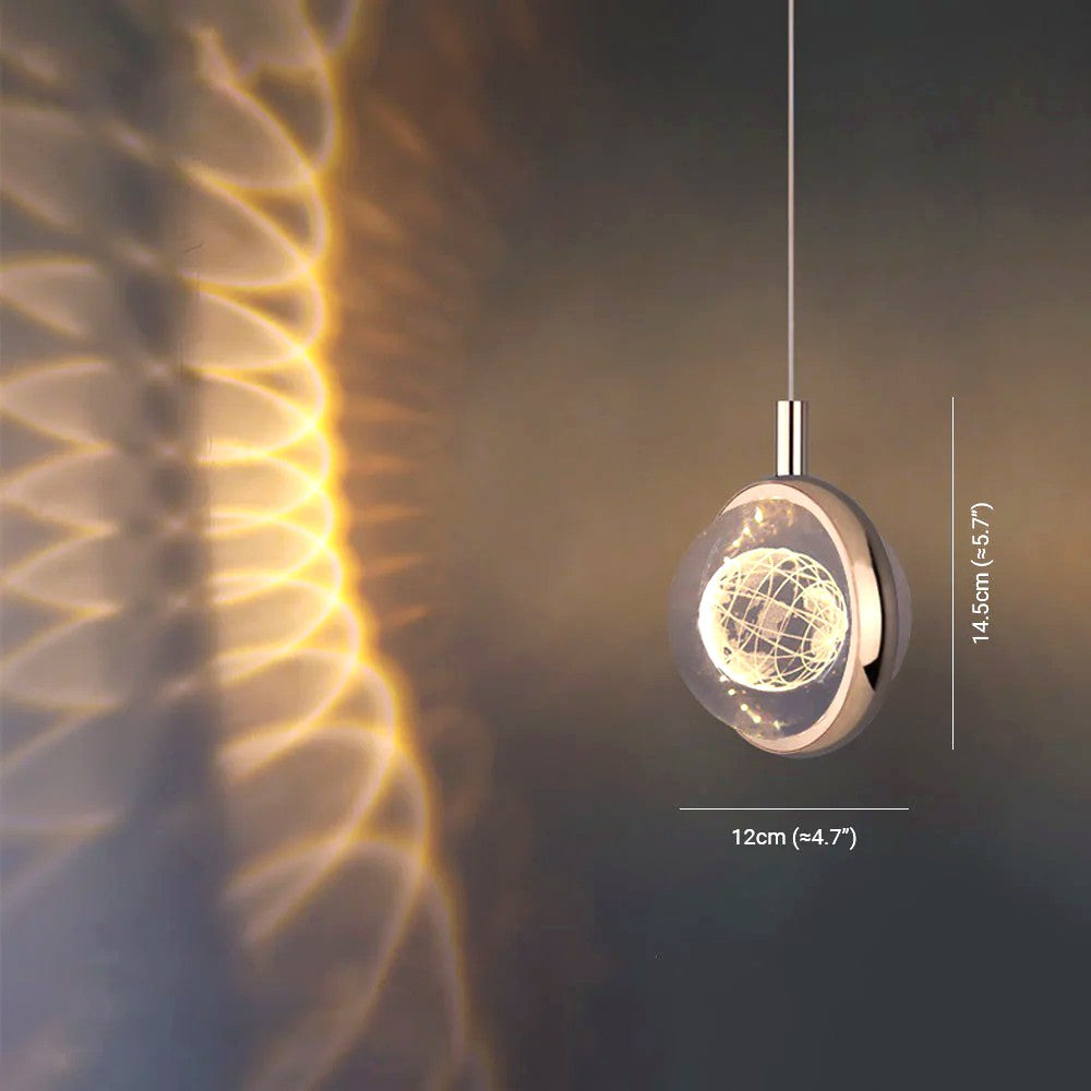 Suspension Ronde LED Métal Doré Cristal, Motifs Lumineux Décoratifs