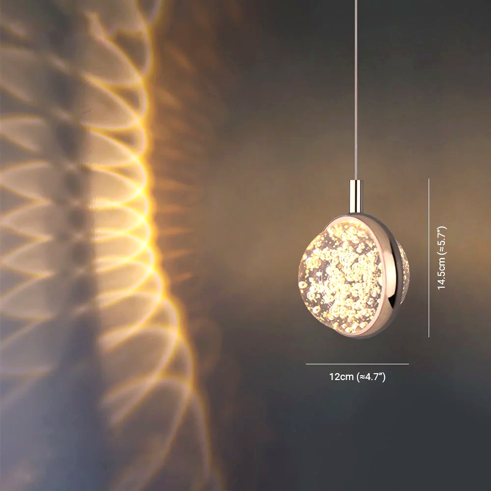 Suspension Ronde LED Métal Doré Cristal, Motifs Lumineux Décoratifs