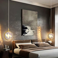 Suspension Ronde LED Métal Doré Cristal, Motifs Lumineux Décoratifs