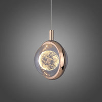 Suspension Ronde LED Métal Doré Cristal, Motifs Lumineux Décoratifs