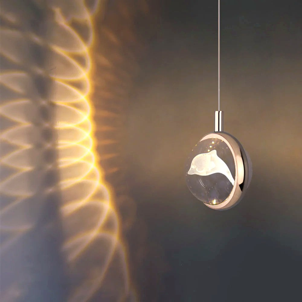Suspension Ronde LED Métal Doré Cristal, Motifs Lumineux Décoratifs