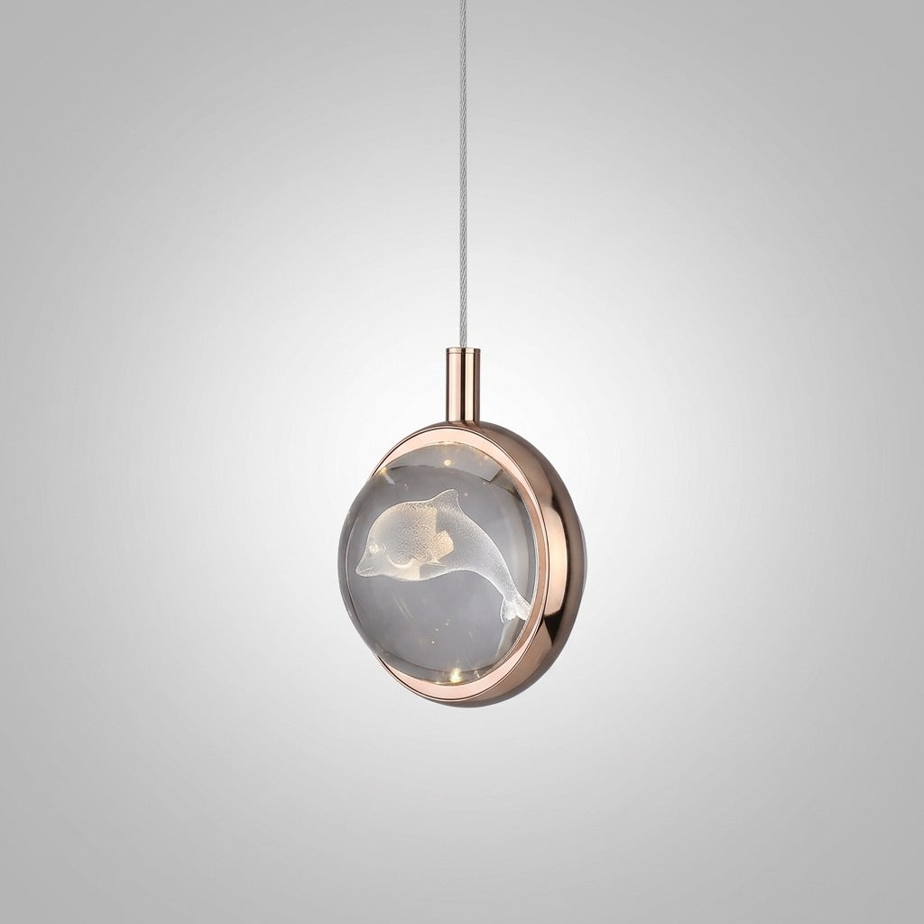 Suspension Ronde LED Métal Doré Cristal, Motifs Lumineux Décoratifs