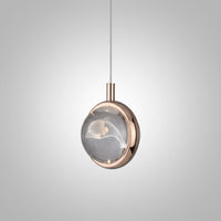 Suspension Ronde LED Métal Doré Cristal, Motifs Lumineux Décoratifs