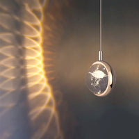 Suspension Ronde LED Métal Doré Cristal, Motifs Lumineux Décoratifs
