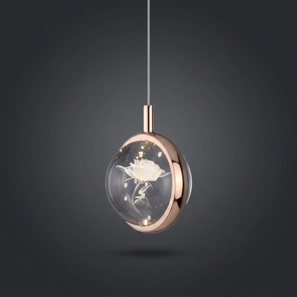 Suspension Ronde LED Métal Doré Cristal, Motifs Lumineux Décoratifs