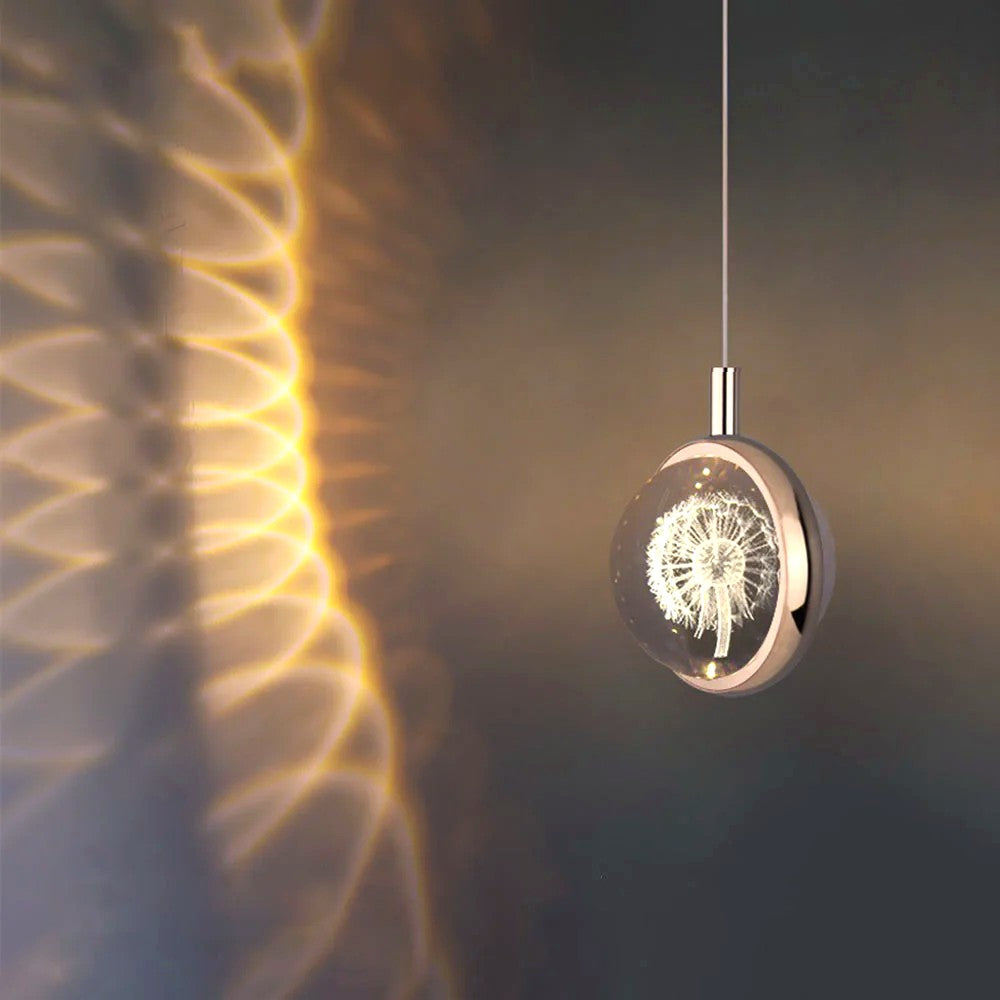 Suspension Ronde LED Métal Doré Cristal, Motifs Lumineux Décoratifs