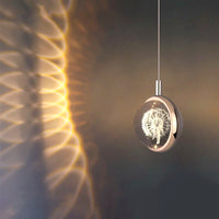 Suspension Ronde LED Métal Doré Cristal, Motifs Lumineux Décoratifs