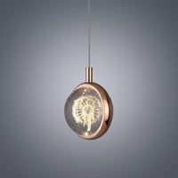 Suspension Ronde LED Métal Doré Cristal, Motifs Lumineux Décoratifs