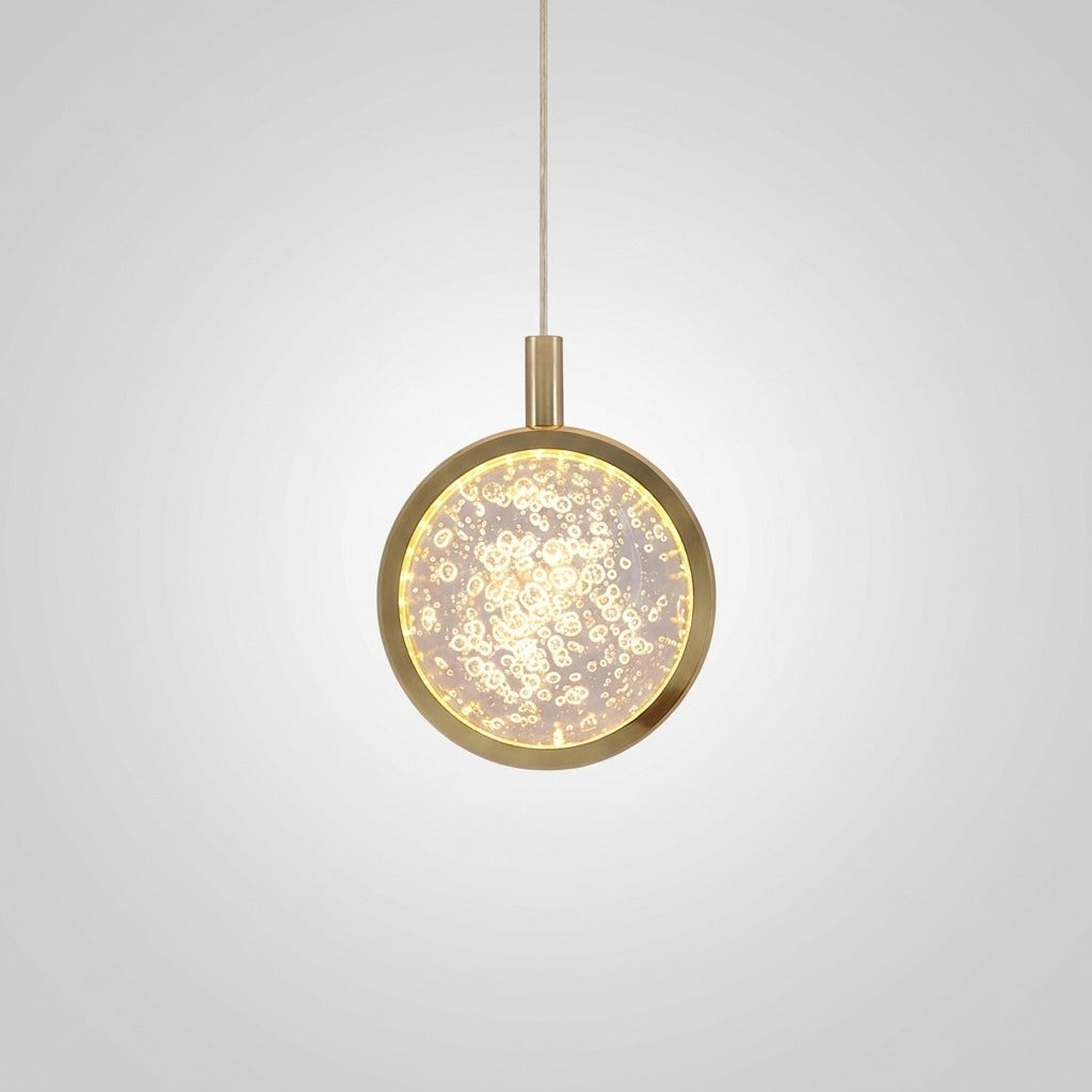 Suspension Ronde LED Métal Doré Cristal, Motifs Lumineux Décoratifs