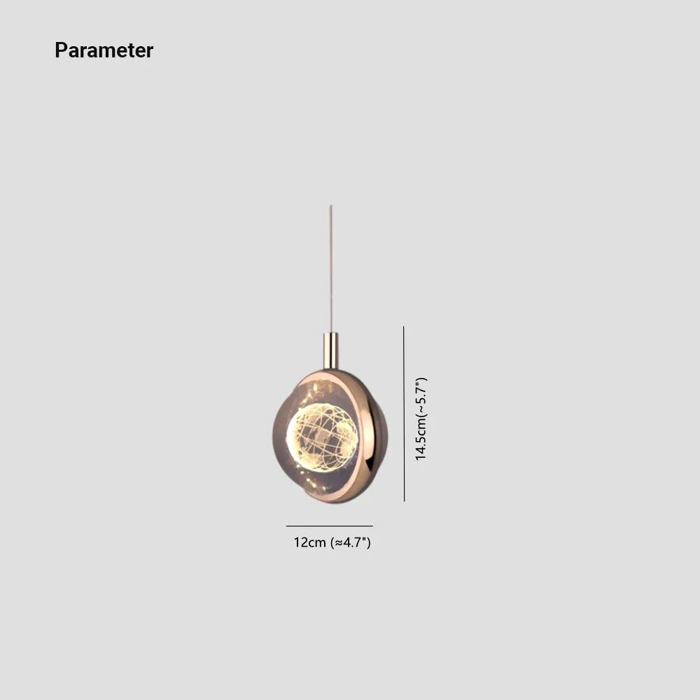 Suspension Ronde LED Métal Doré Cristal, Motifs Lumineux Décoratifs