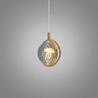Suspension Ronde LED Métal Doré Cristal, Motifs Lumineux Décoratifs