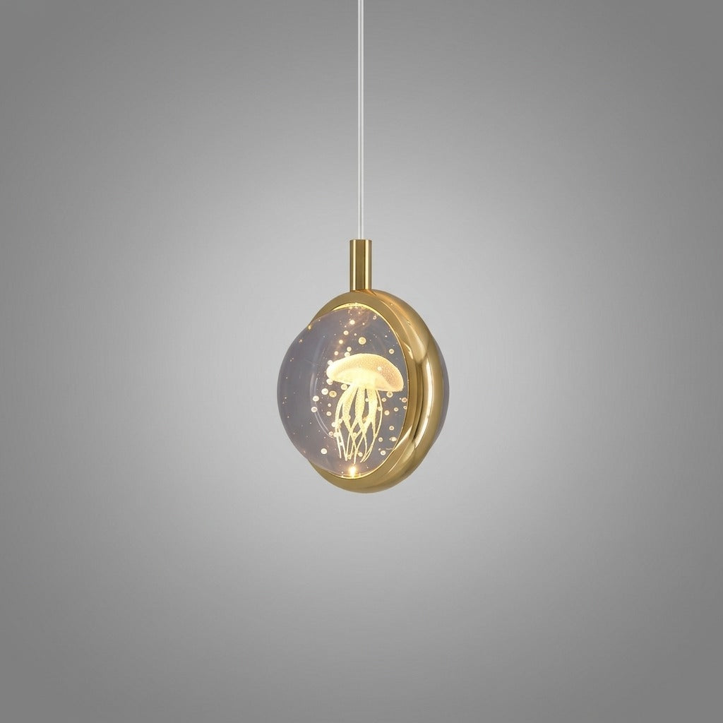 Suspension Ronde LED Métal Doré Cristal, Motifs Lumineux Décoratifs