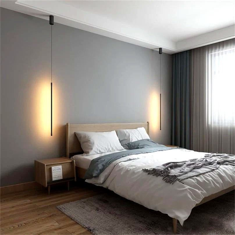 Suspension Tubulaire LED Noire Minimaliste, Tige Verticale Épurée