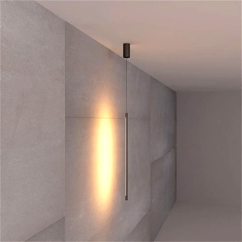 Suspension Tubulaire LED Noire Minimaliste, Tige Verticale Épurée