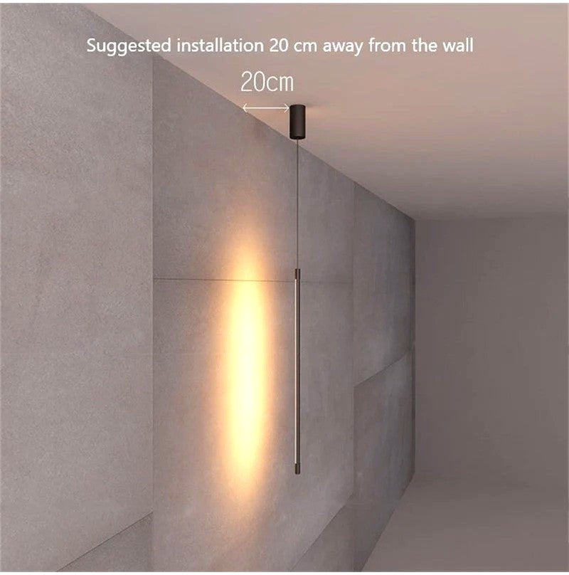 Suspension Tubulaire LED Noire Minimaliste, Tige Verticale Épurée