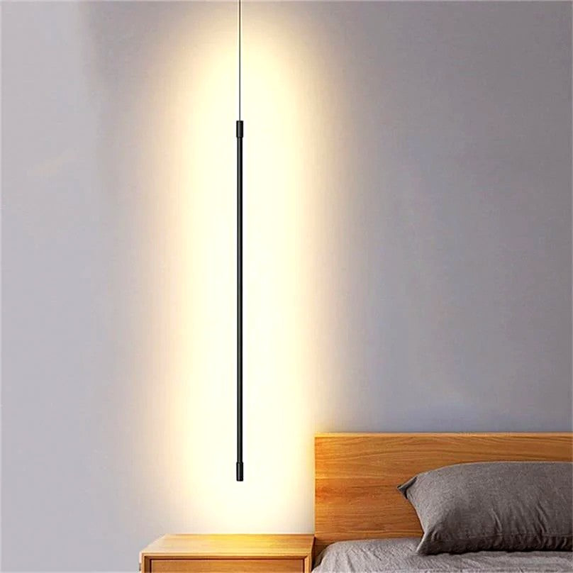 Suspension Tubulaire LED Noire Minimaliste, Tige Verticale Épurée